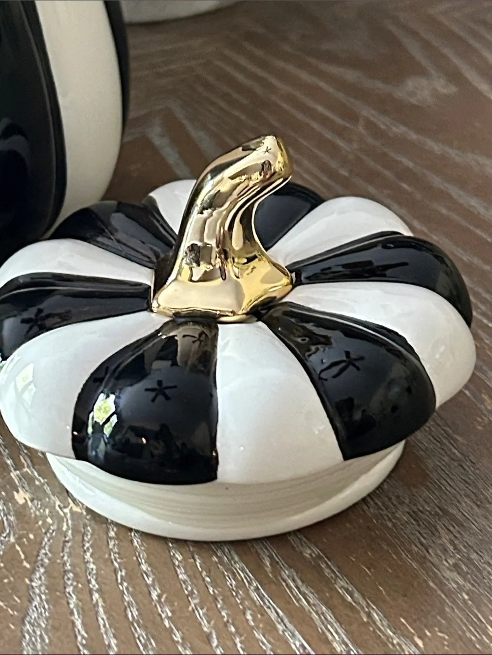NEW! Mackenzie Childs Inspired Black & White Striped Ceramic Pumpkin Canister